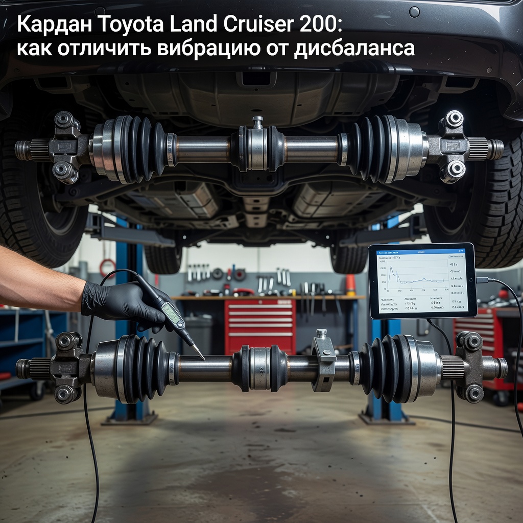 Create a high-quality, relevant image for an article about: Кардан Toyota Land Cruiser 200: как отличить вибрацию от дисбаланса. 

Не пиши ничего на фото, либо пишу на русском строго, проверяя все слова